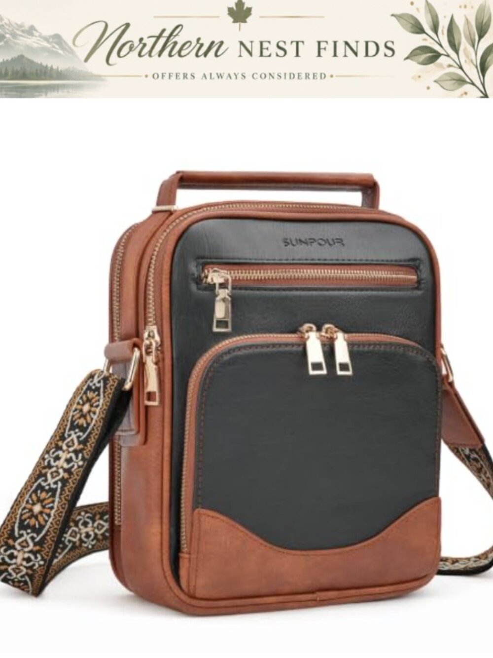 Large Vegan Leather Crossbody Bag with Built-in Wallet
